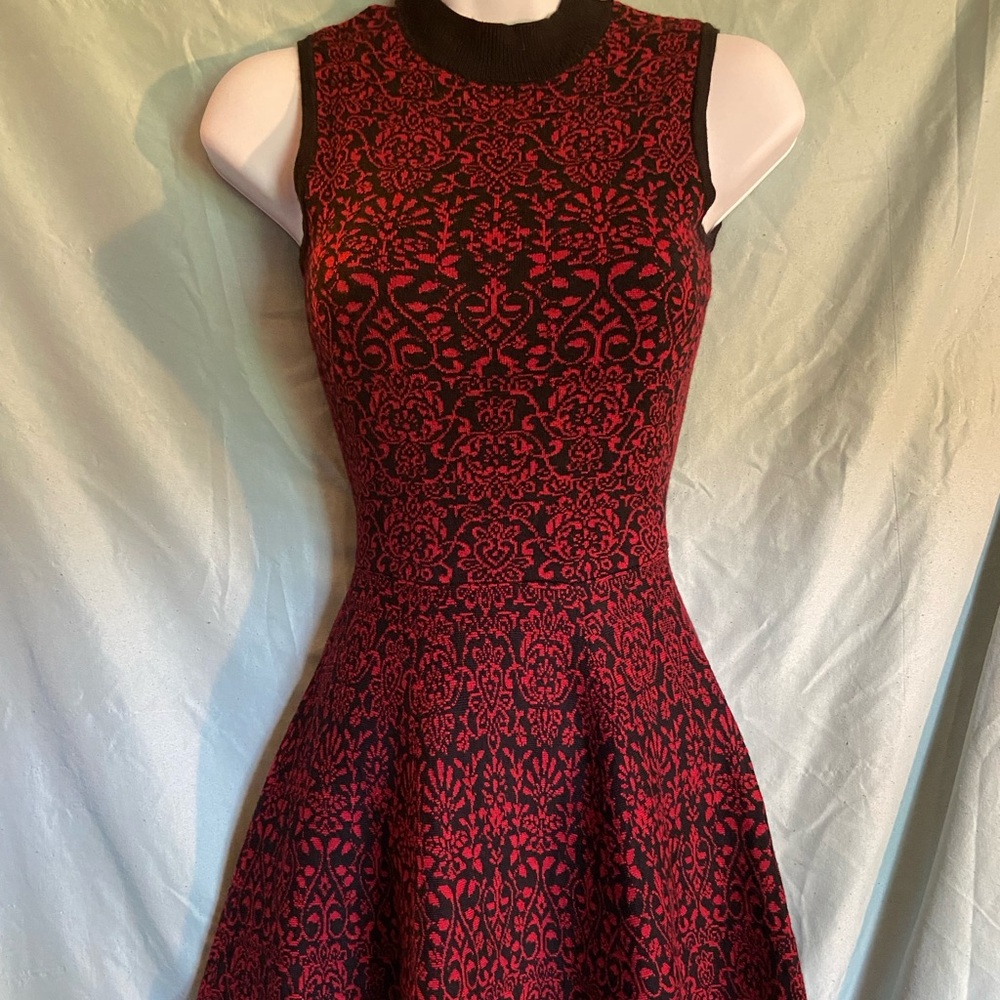 Gorgeous red & black sweater extra small minidress goth keyhole back Like New!